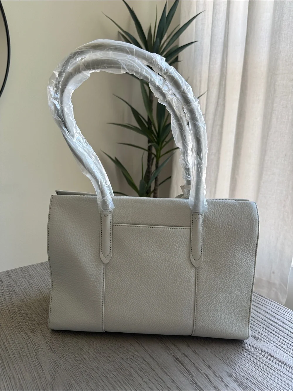 RADLEY LONDON Light Gray Pebbled Leather Zip Top Tote Bag NWT